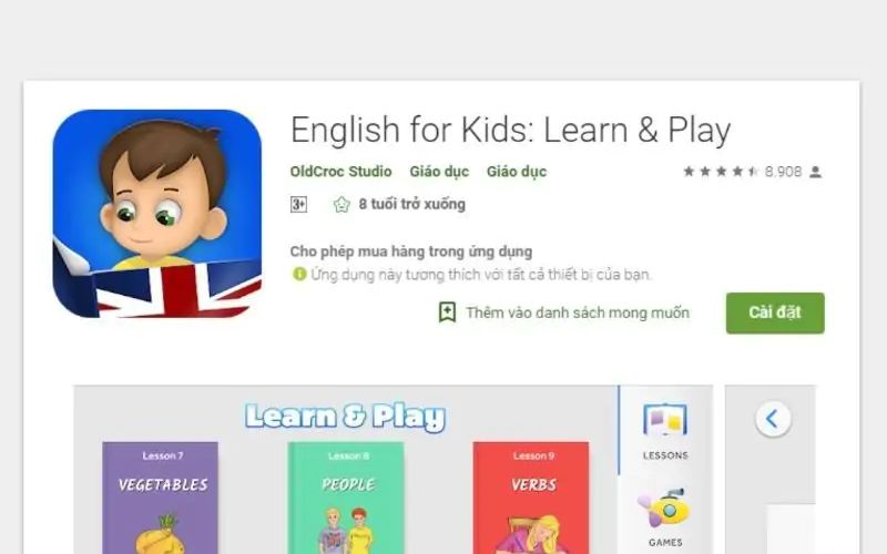 English for Kids là ứng dụng học tiếng Anh online