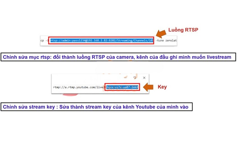 chỉnh sửa key livestream
